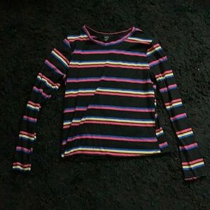 Striped multicolored shirt.